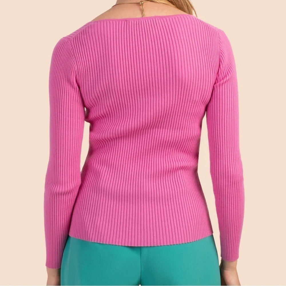 Trina Turk Pink Ribbed V Neck Sweater Large - Picture 3 of 9